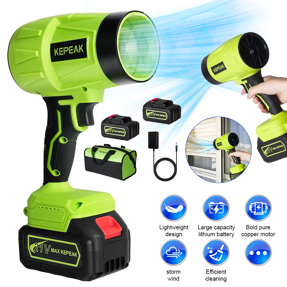 Electric Cordless Portable Turbo Blower Brushed Storm Machine Household Dust Snow Cleaning Power Tool with 10-cell,2-battery