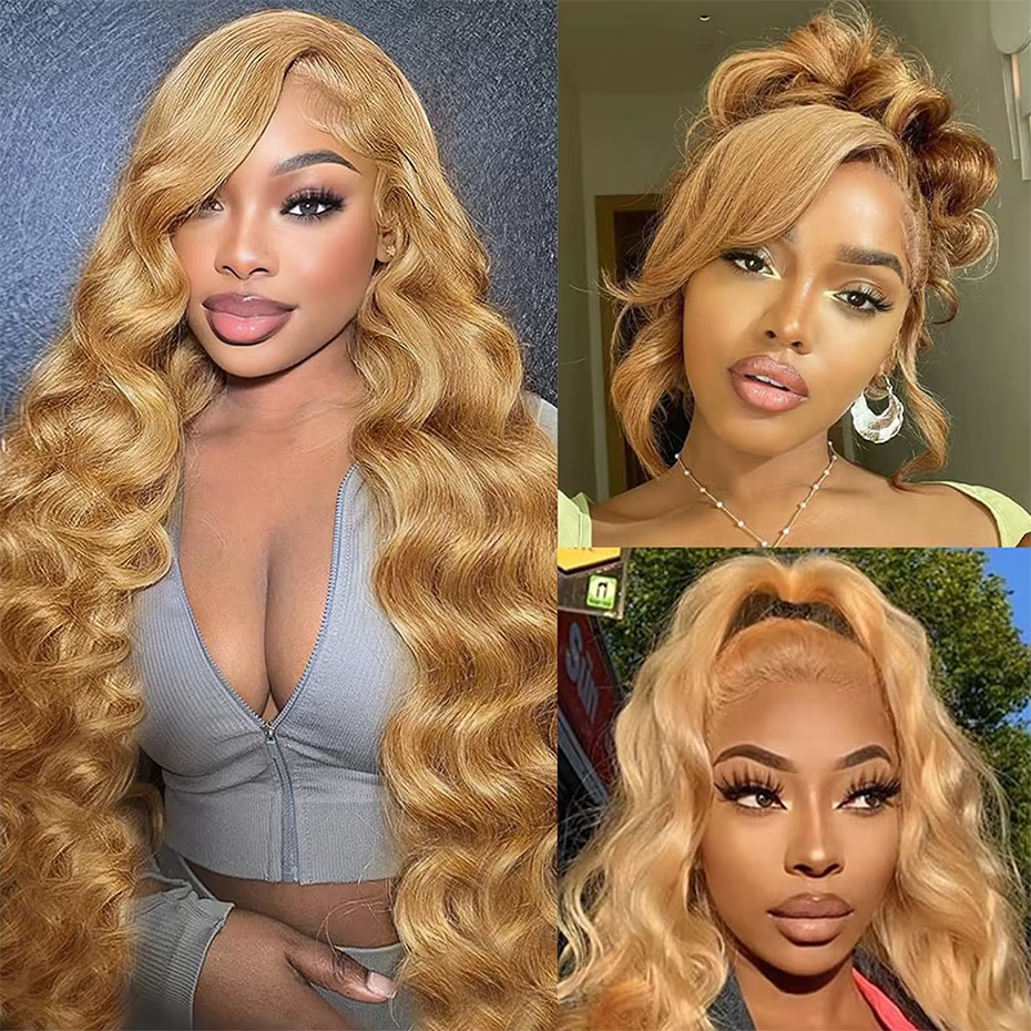 Honey Blonde Body Wave Lace Front Wig Human Hair #27 Colored Human Hair Wig PrePlucked 13x6 HD Lace Frontal Wigs For Black Women
