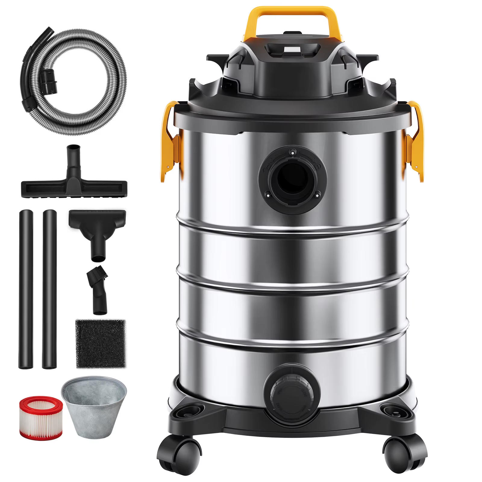 SucceBuy Stainless Steel Wet Dry Shop Vacuum Wet Dry Vac Powerful Suction Small Shop Vac Perfect for Carpet Debris Pet Hair