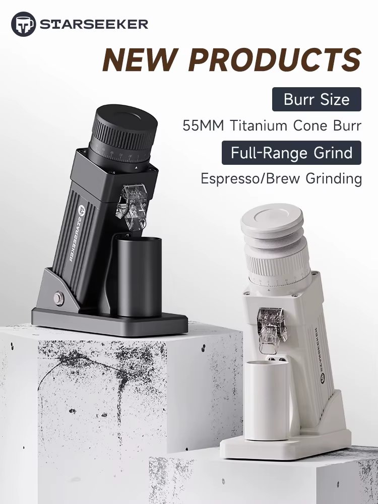 STARSEEKER E55Pro Electric Coffee Grinder 55MM Titanium Cone Burr Stepless Adjustment Espresso Brew Coffee Bean Grinder Black