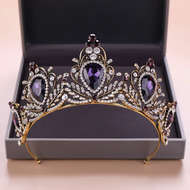 Vintage Wedding Hair Accessories Purple Rhinestone Crystal Crown Bridal Headdress Queen Crown Bridal Hair Accessories Jewelry