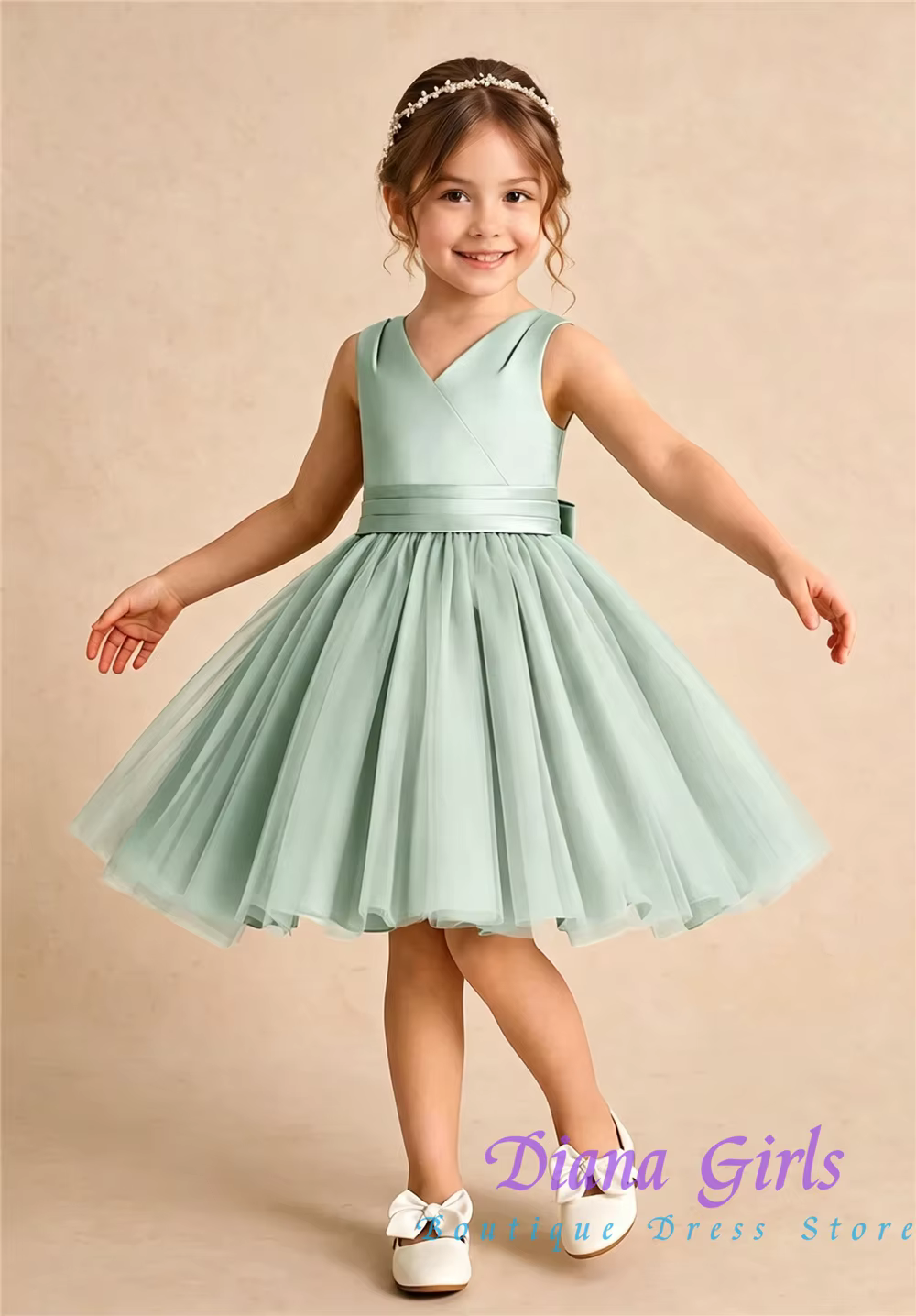 New Quality Lovely Satin Fluffy With Big Bow Flower Girl Dress For Wedding Birthday Party First Communion Evening Ball Gowns