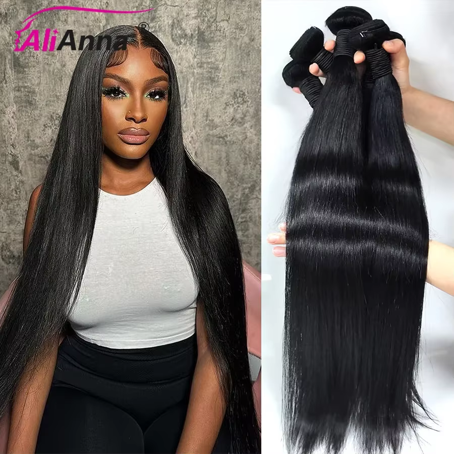 Straight Human Hair Bundles 10A Raw Hair Bundles 100% Human Hair Extensions Natural Black Brazilian Hair Weave Bundles for Women 20 22 24 Inch Bundle Deals Fast Shipping 1/3/4 Pcs Bundles 40 Inch Natural Black No Shedding