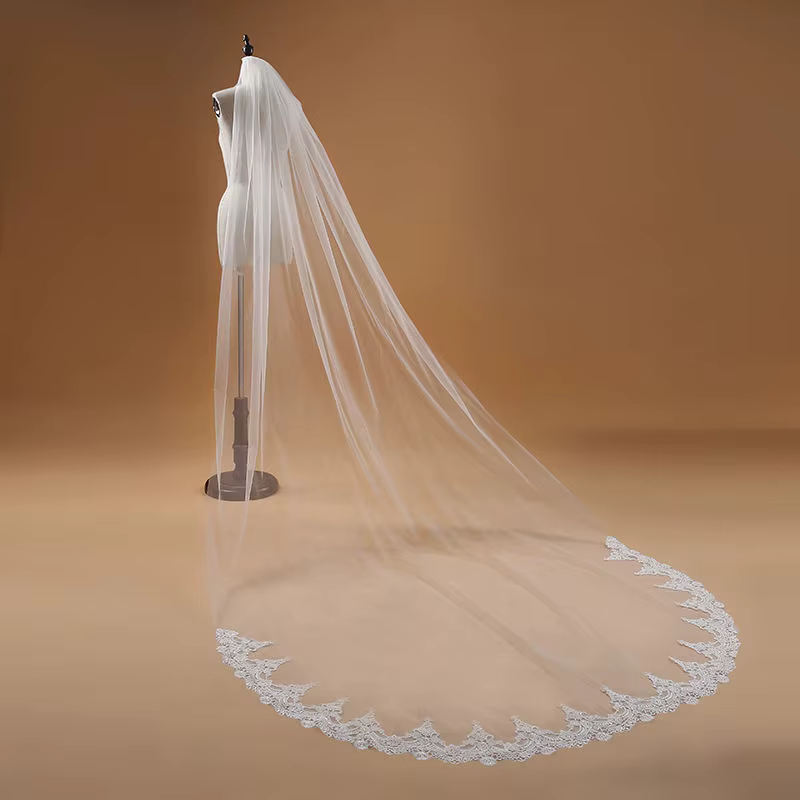 MisShow White Ivory Lace Applique Veils One Layer Cathedral Length Wedding Bridal Veil with Comb Long Woman Illusion Tulle 2026