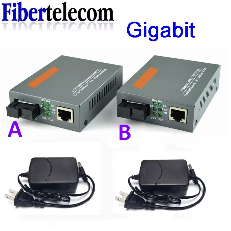 HTB-GS-03 Gigabit Fiber Optical Media Converter 10/100/1000Mbps Single Mode to RJ45 3KM/20KM UPC/APC SC-Port US Power Supply