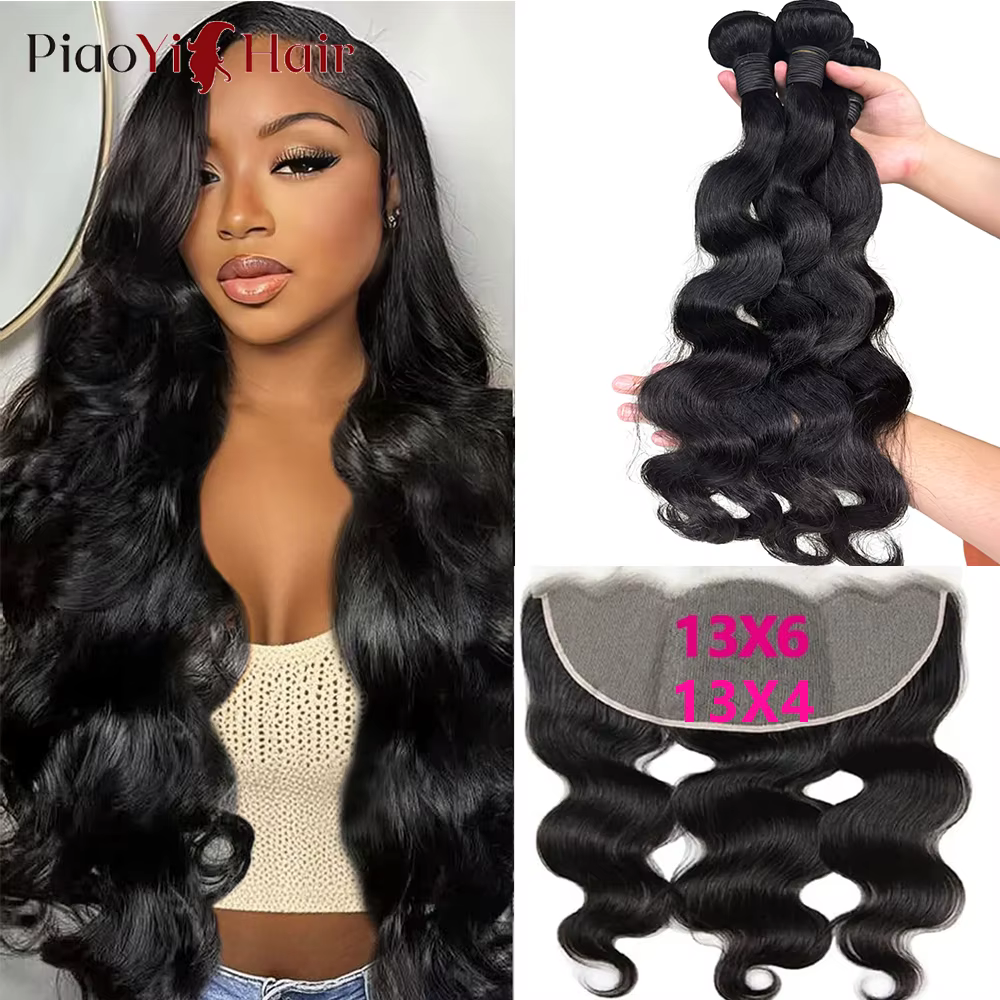 Body Wave Human Hair Bundles with Closure Transparent 13X4 13x6Lace Frontal 100% Raw Human Hair Bundles With Closure Top Quality