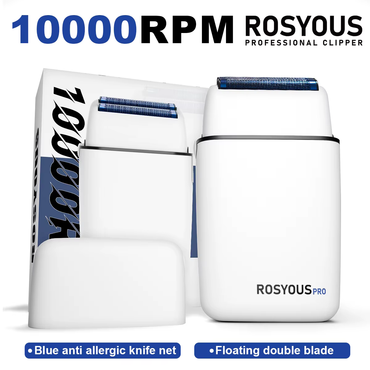 ROSYOUS RS620 Men's Shaving Machine 10000RPM Double Foil Blue Hypoallergenic Knife Net Electric Beard Trimmer Barber Shop