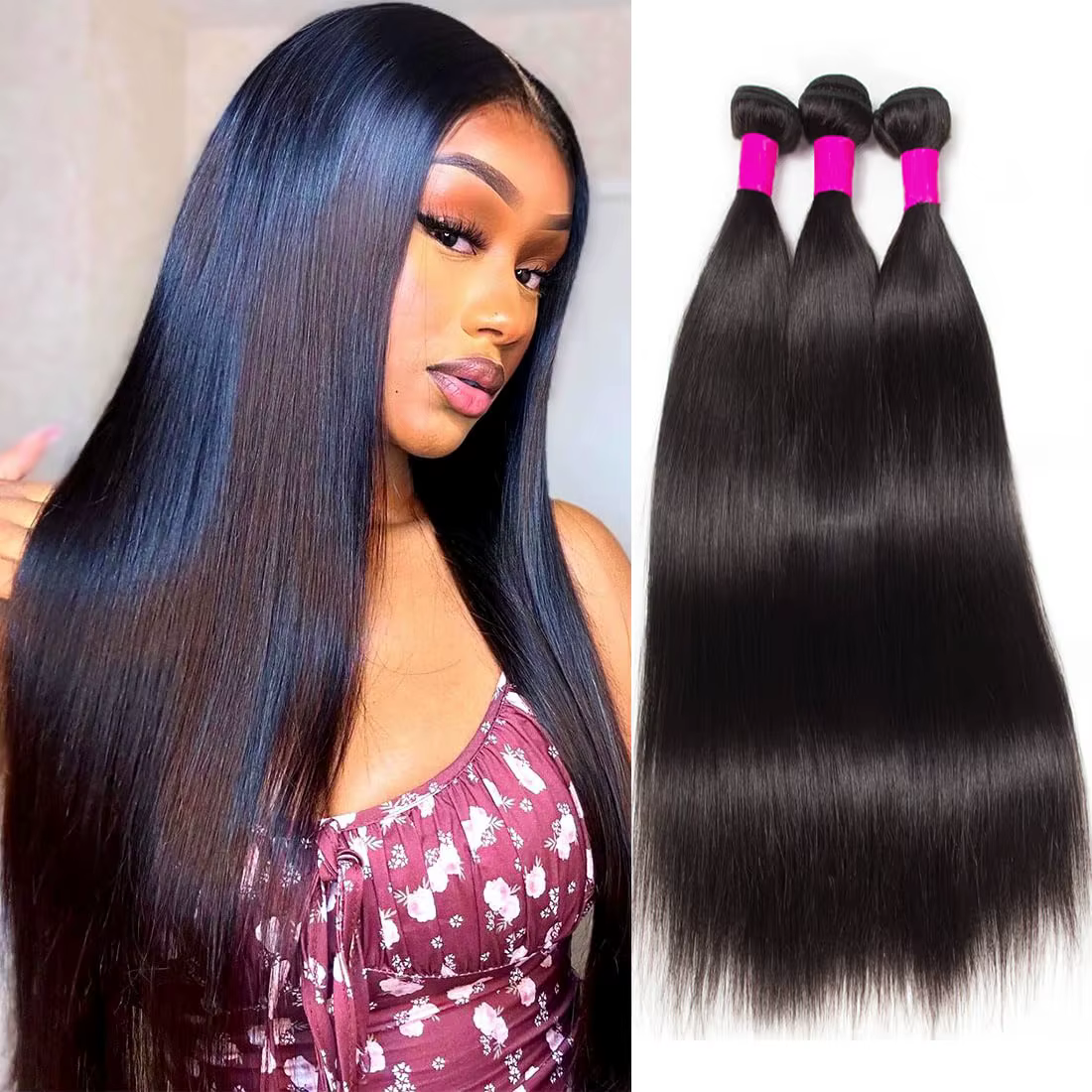 Silky Straight Human Hair Bundles Brazilian Hair Weave Bundles 1/3/4 PCS Natural Black Hair Bundles Remy Human Hair Extensions