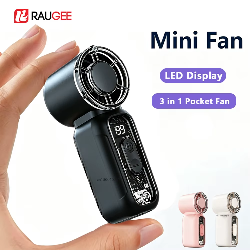 Mini Portable Handheld Fan Personal Pocket-Sized Digital Display Hand Fan USB Rechargeable Outdoor Small Pocket Hand Fan