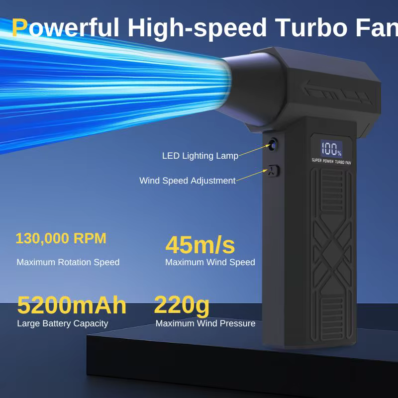 120,000 RPM Electric Turbine Blower, Portable Cordless Hair Dryer, Deep Cleaning Tool for Cars/Electronics/Home