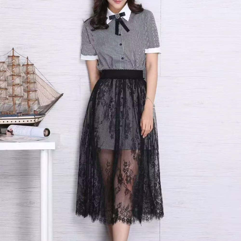 Soft Flower Lace Underskirt Slips 75cm Cheongsam Safety Skirt Petticoat Hight Waist Loose Mesh Underskirt Slips Dress Female