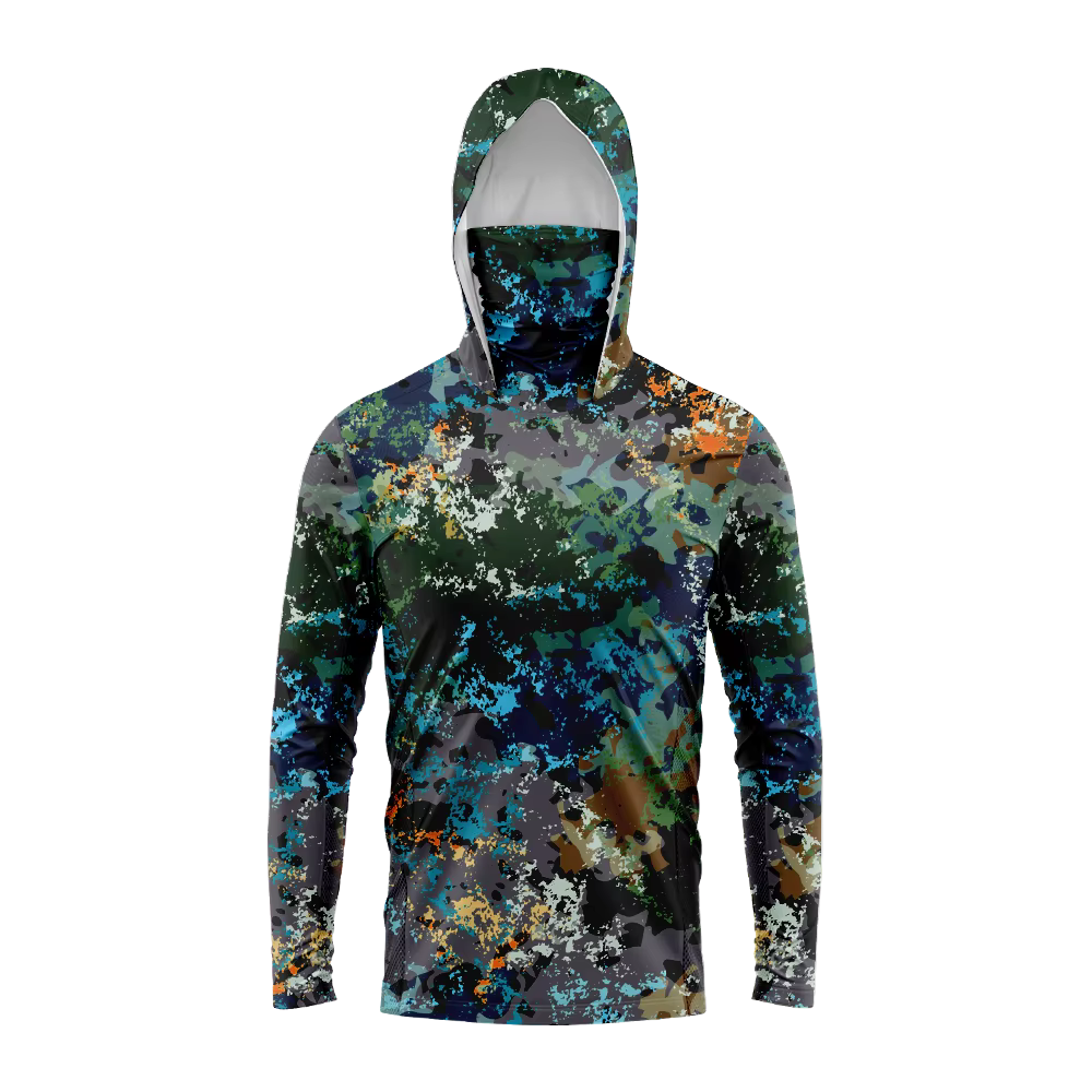 Men Hood Fishing Shirt long sleeve fishing t shirt uv protection Fishing Apparel