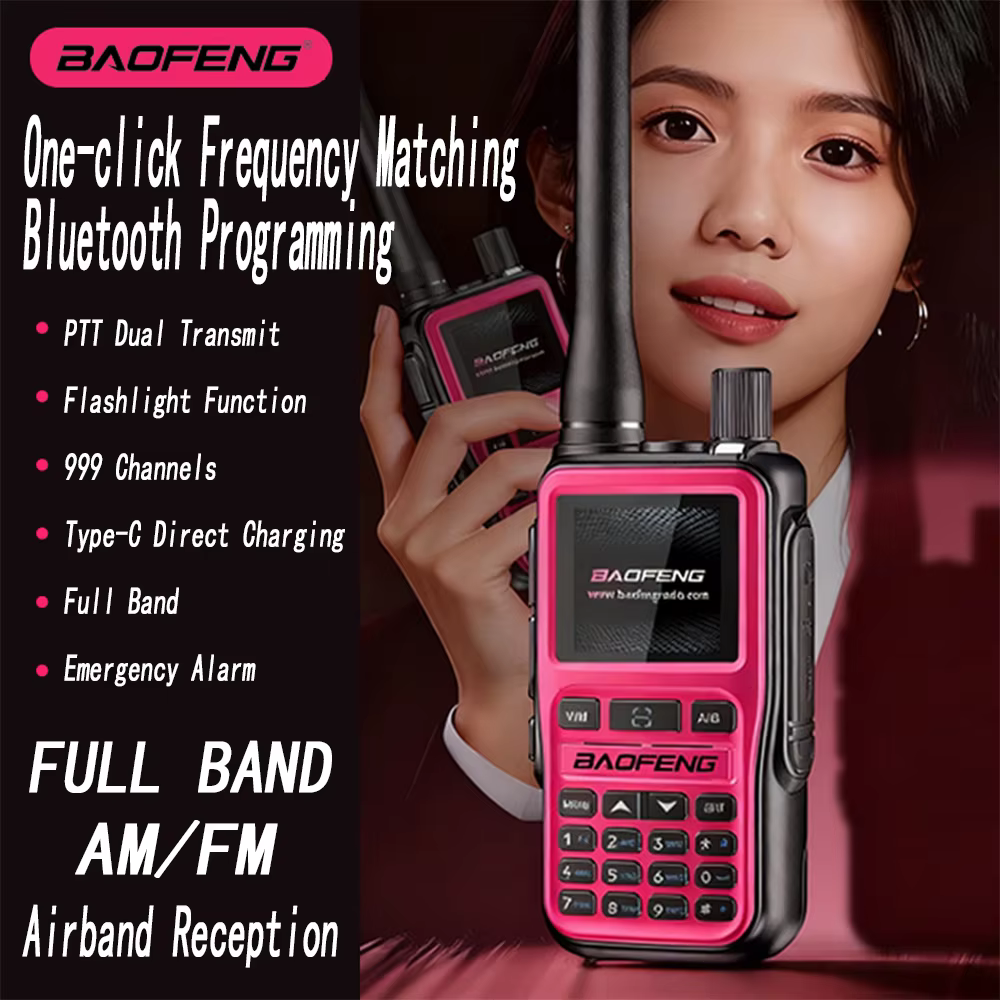 BAOFENG UV-5R Mini Pink Dual Band Two-Way Radio 5W/999CH Bluetooth APP Programming NOAA Weather Alert Type-C Fast Charging1Pack