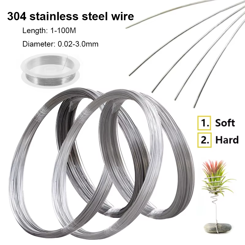 1-100m 304 Stainless Steel Soft/Hard Wire Diameter 0.02-3mm Single Strand Lashing Soft/Hard Iron Wire Rust Prevention