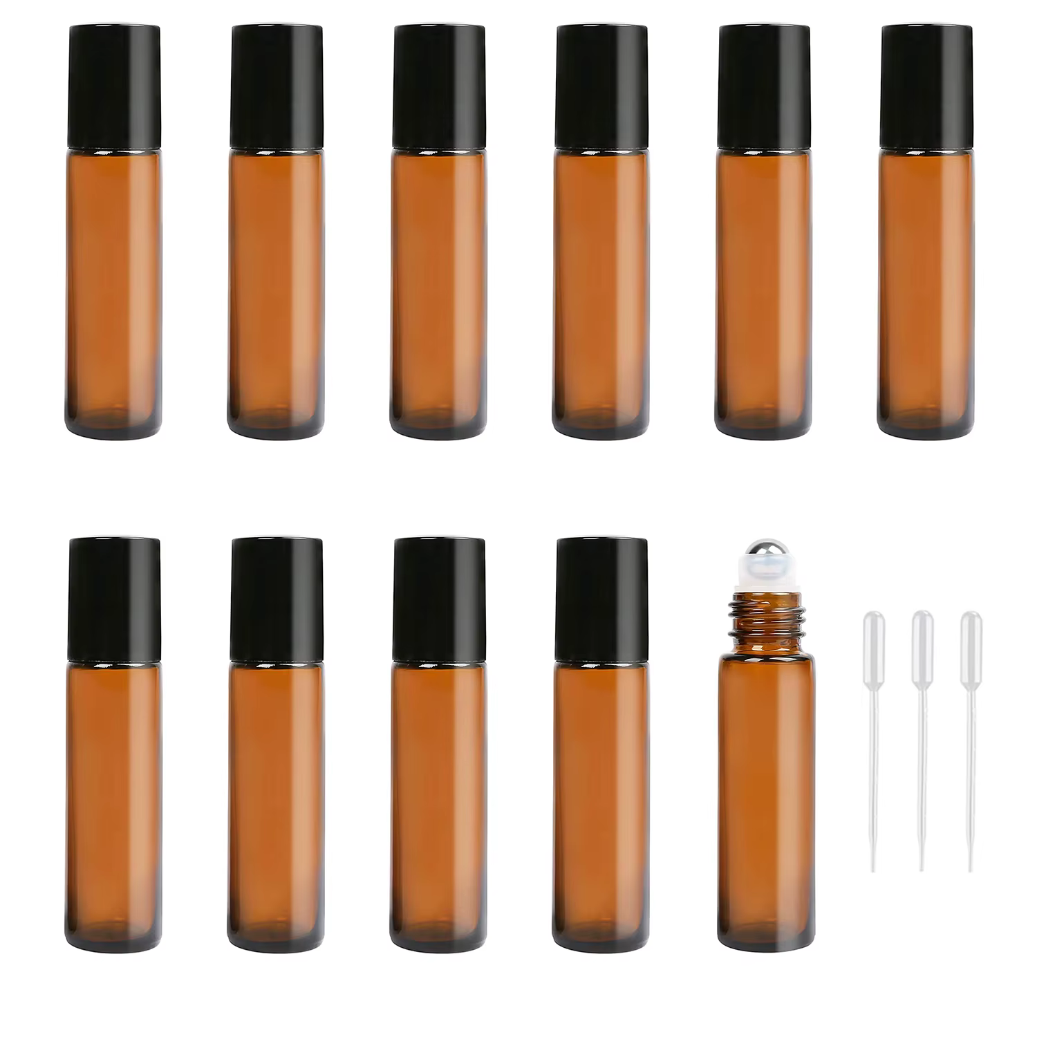 10PC 1/2/3/5/10ML Empty Amber Roll on Glass Bottles Pulse Essential Oil Roller Ball Makeup Tools Refillable Liquid Container
