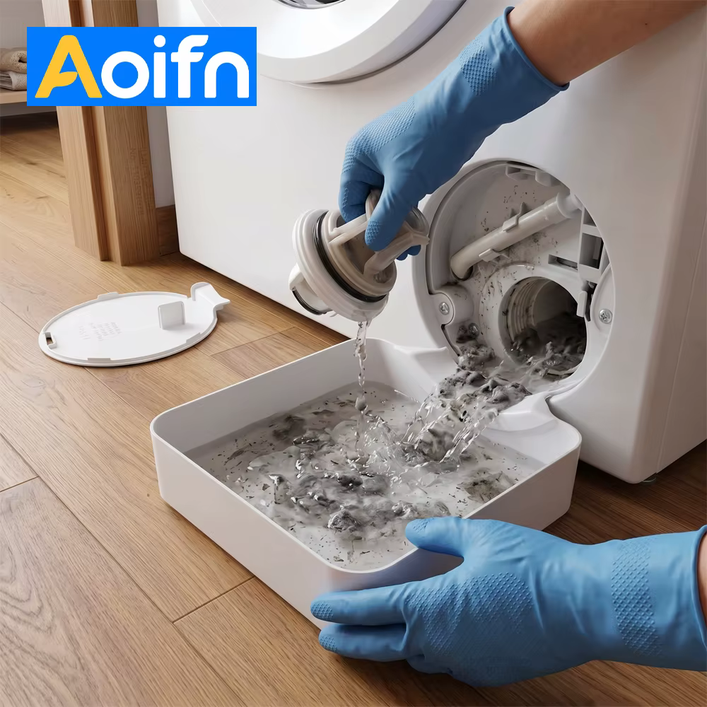 Aoifn Washing Machine Drain Pan, Water Catcher Tray for Front Load Washer Filter Cleaning, Laundry Floor Spill Protector Tool