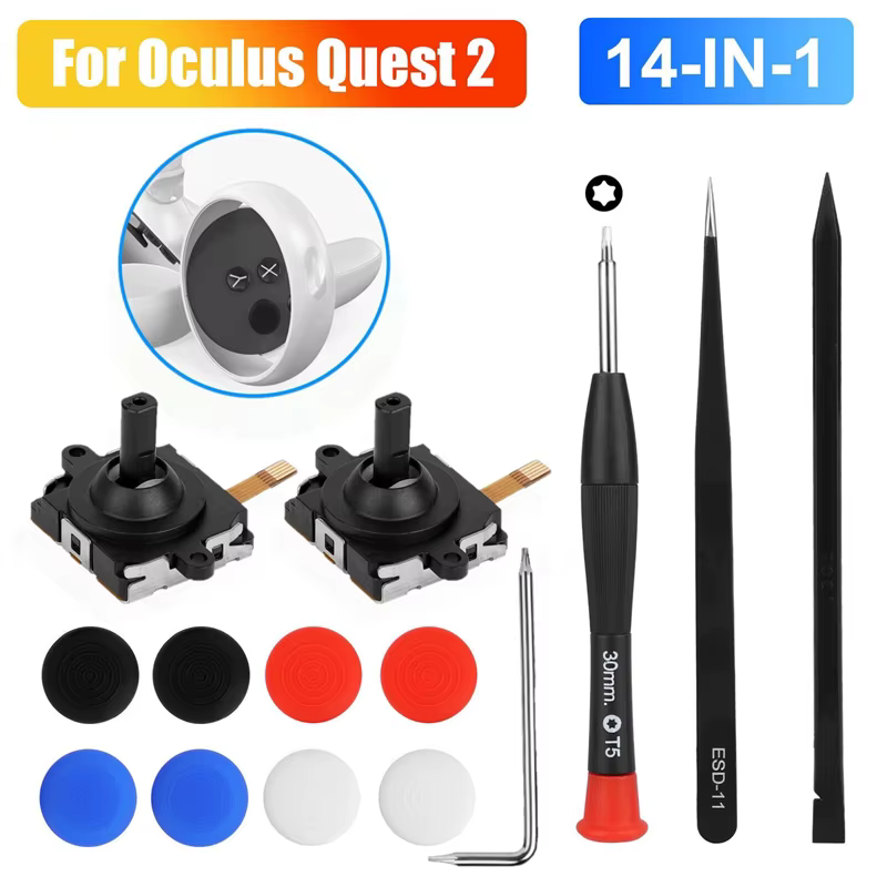 14 in1 3D Analog Joystick For Oculus Quest 2 Touch Controller Handle 3D Joystick Repair Part Left/Right Repairing Kits