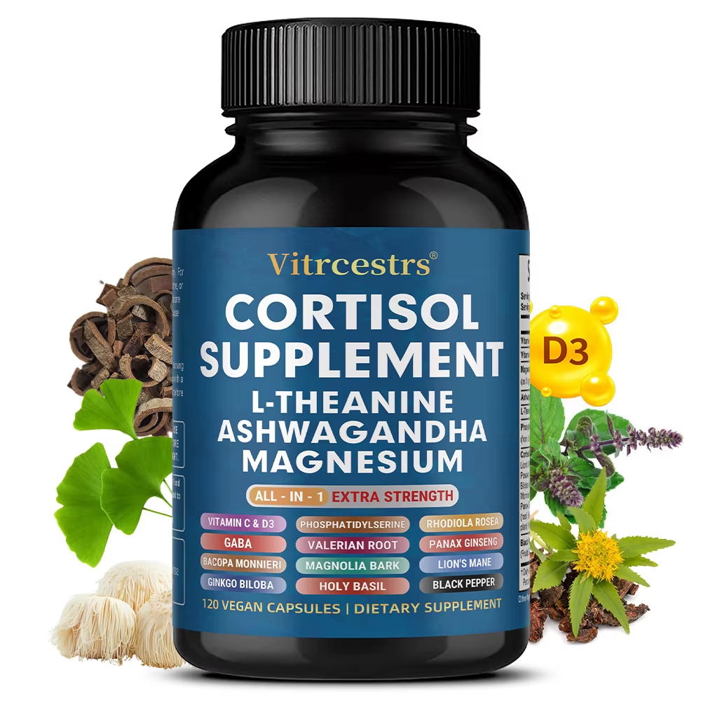 Cortisol Support Supplement - Magnesium, Supports Stress Relief, Calm Mood, Relaxation, Restful Sleep, Focus & Adrenal Health