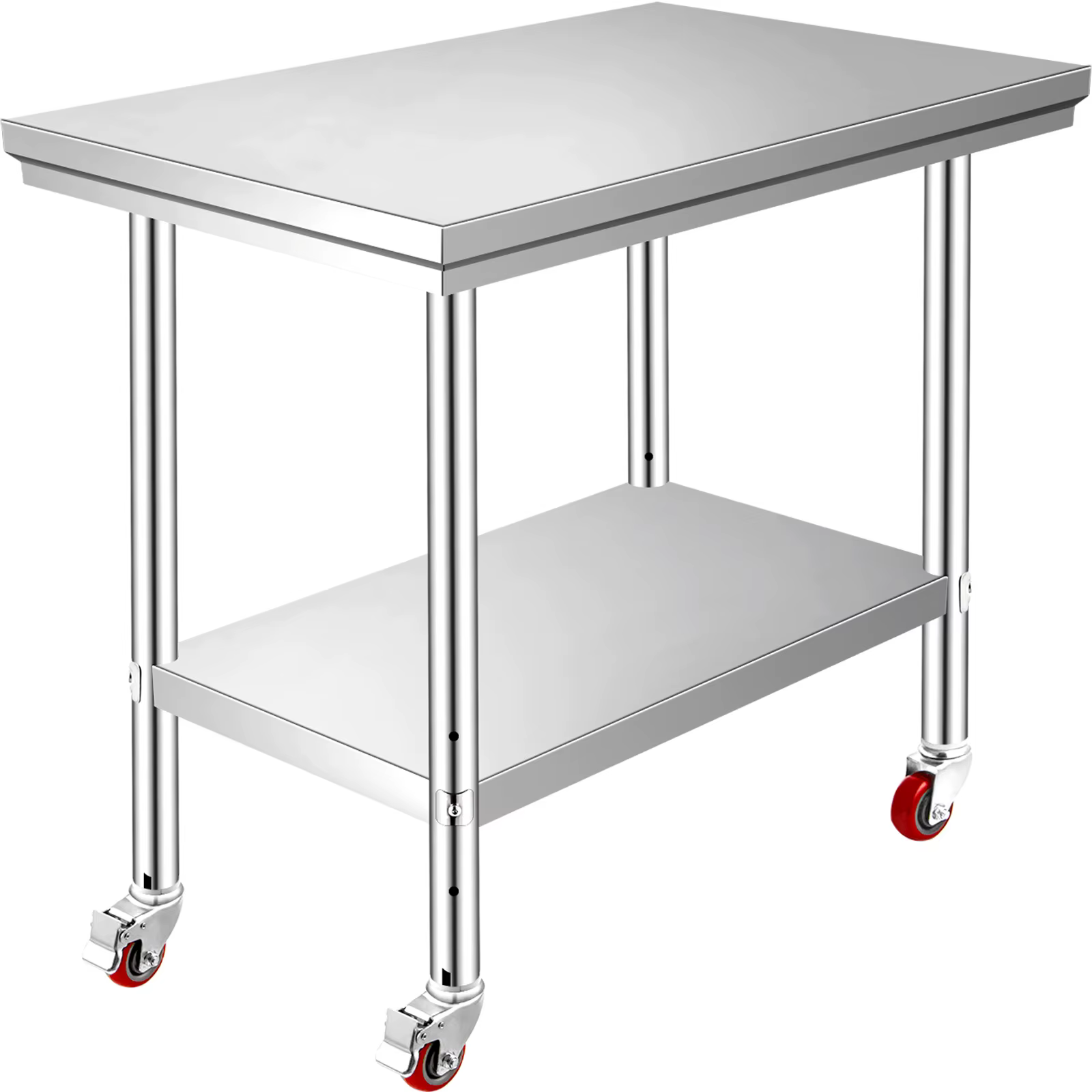 SucceBuy Stainless Steel Kitchen Worktable Shelves Commercial Work Bench Table with Caster Wheels for Home Restaurant Storage