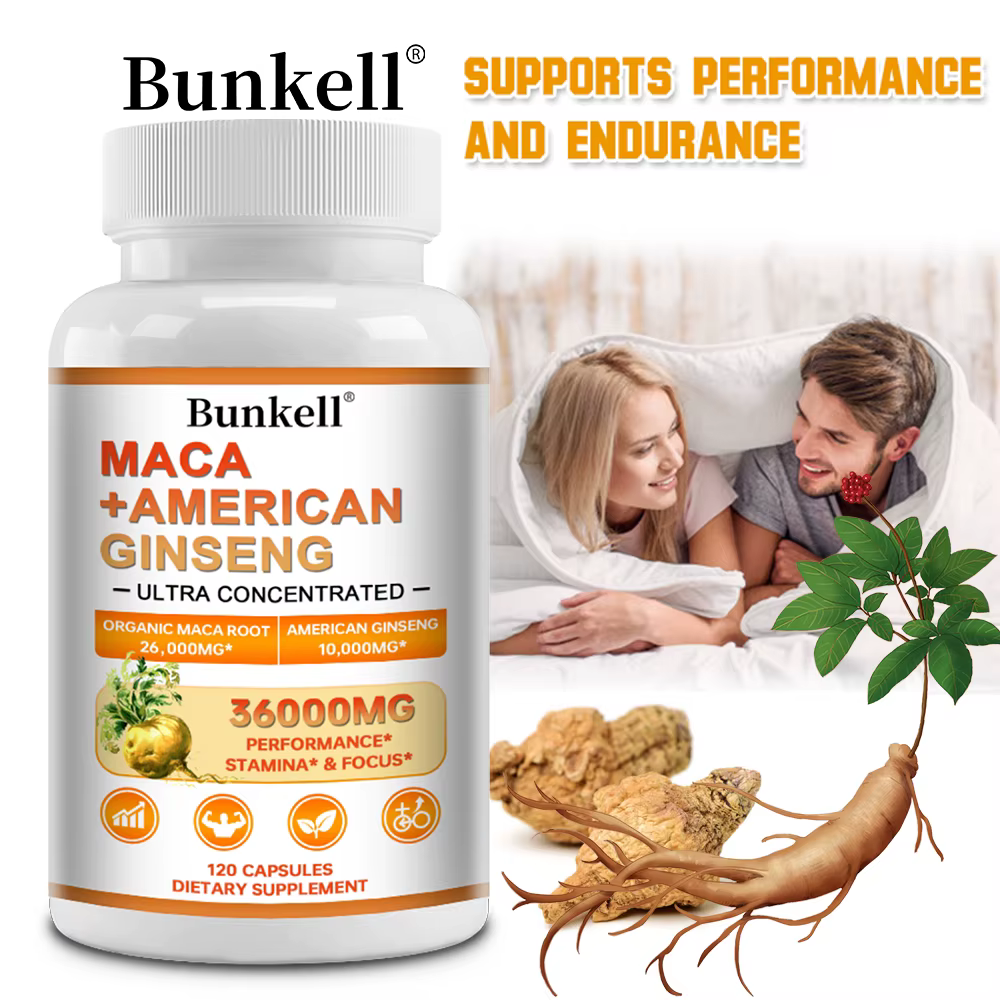 Maca Root Capsules with American Ginseng - High Potency Energy Support, Vitality, Focus, Calm, Immune Health for Men Women