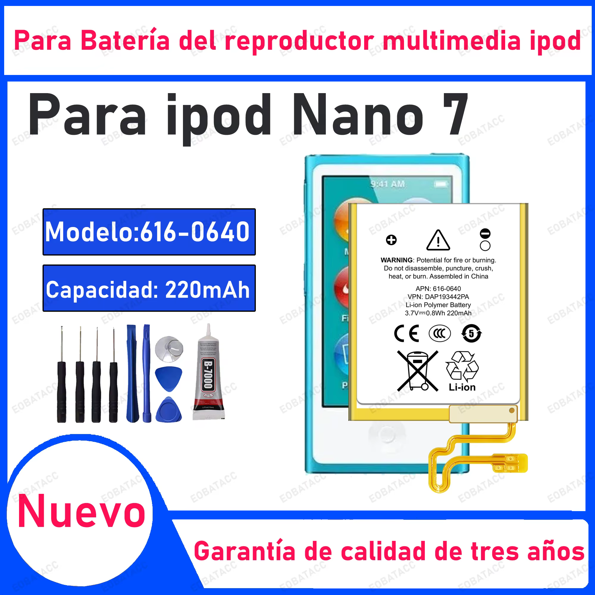 100% New High Capacity 616-0640 Replacement Battery For iPod Nano 7 7th Gen Batteries A1446 MP3 MP4 Battery MB903LL/A 616-0639