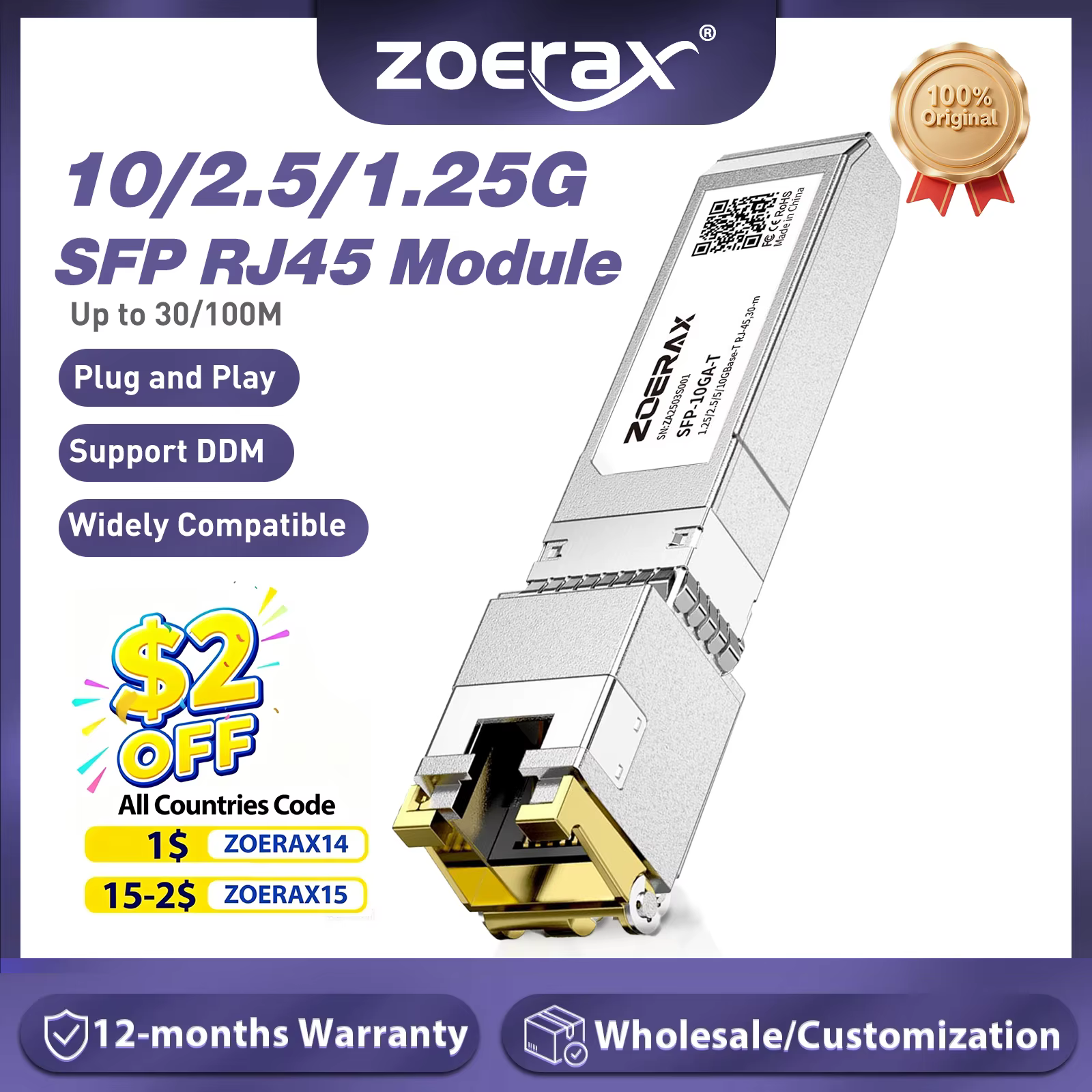 ZoeRax 10/2.5/1.25G SFP+ to RJ45 Copper Module Ethernet Transceiver Module Compatible with Cisco/Mikrotik Ethernet Switch