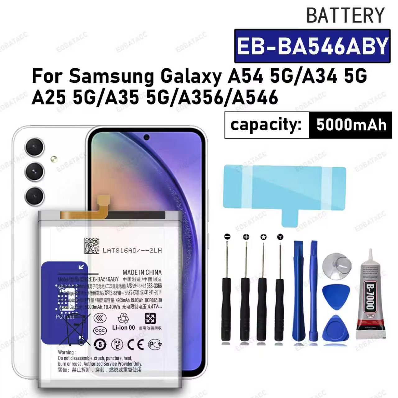 100% New High Quanlity Battery EB-BA546ABY For Samsung A54 5G/A34 5G/A546/ A25 5G/A35 5G Battery +Tools