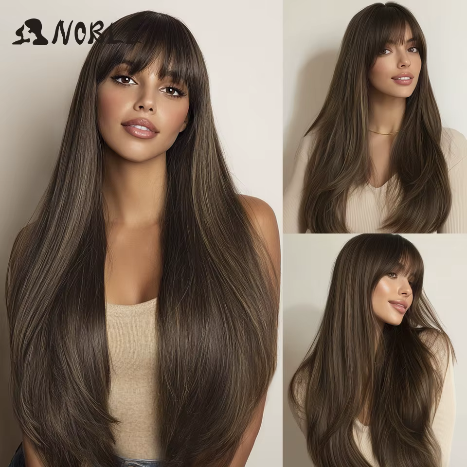 Noble Pink Wig With Bangs Synthetic Wig with Bangs Long Straight Ombre Wig Colored Wig for Women Cosplay Wig for Black Women