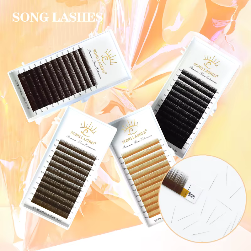 SONG LASHES High Quality Straight Curvate Eyebrow Extensions False Eyebrow 12 Lines Brown Color Eyebrow Extension