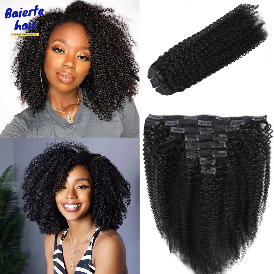 Kinky Curly Clip In Human Hair Extensions Full Head For Women Afro Kinky Curly Clip In Extension Virgin Curly Hair Extensions